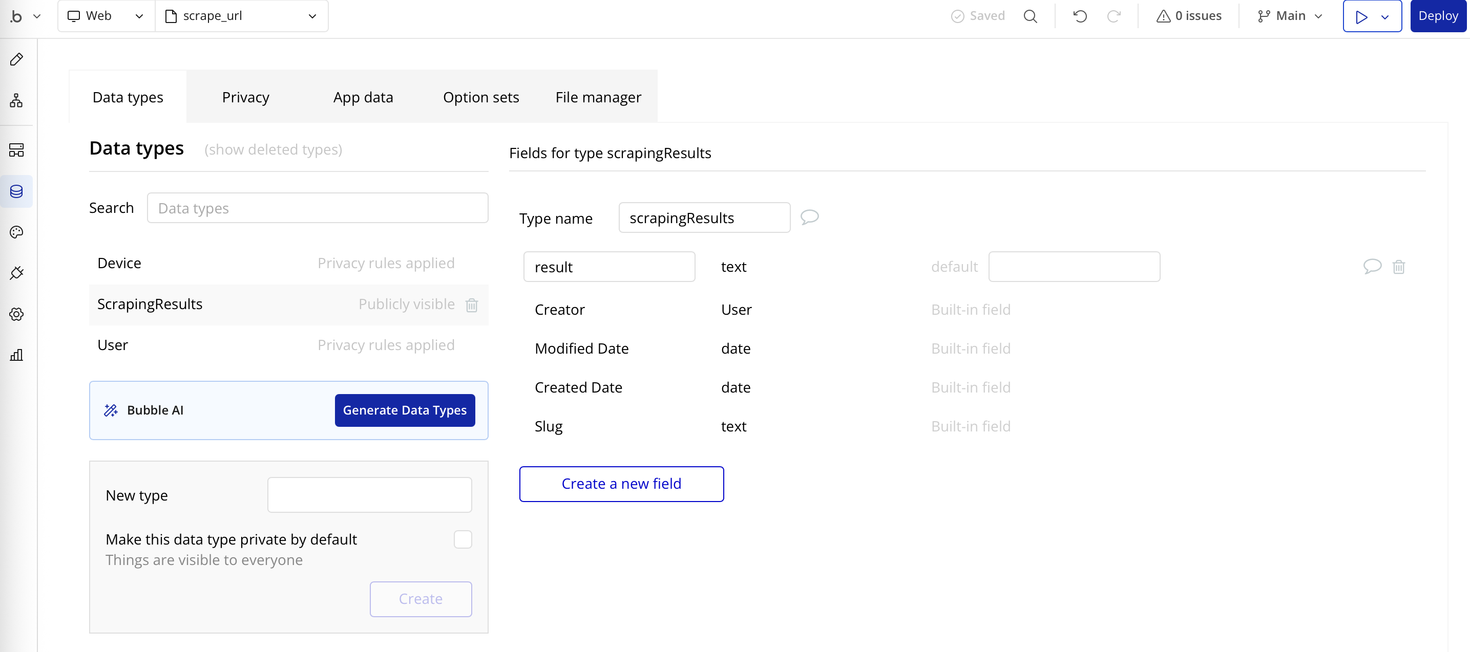 Create a datatype with new field